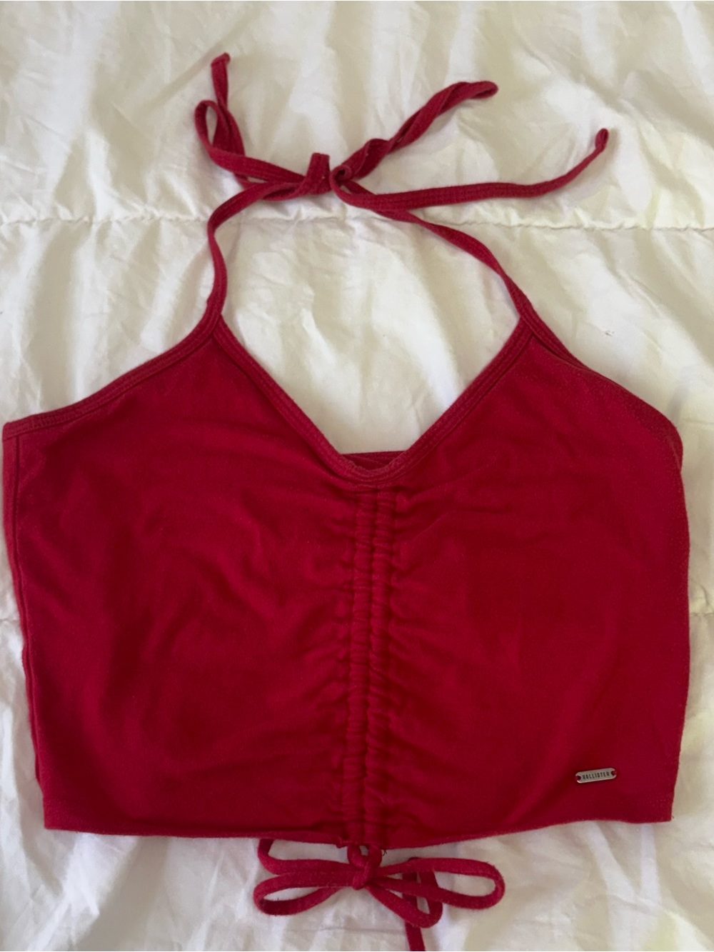 Hollister Red Ruched Halter Crop Top